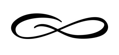 Infinity kaligrafi vektör illüstrasyon sembolü. Sonsuz sınırsız amblem. Siyah mobius şerit siluet. Modern fırça darbesi. Döngüsü sonsuz yaşam kavramı. Kart ve logo için grafik tasarım öğesi