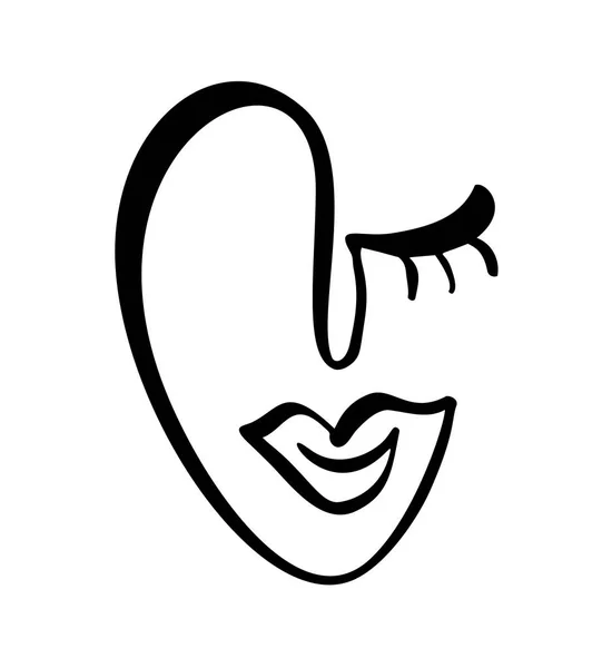 Durchgehende Linie, Zeichnung des Frauengesichts, minimalistisches Modekonzept. stilisierter linearer weiblicher Kopf mit geschlossenen Augen, Hautpflege-Logo, Schönheitssalon-Ikone. Vektorillustration — Stockvektor