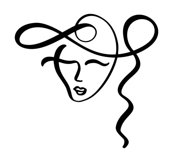 Durchgehende Linie, Zeichnung des Frauengesichts, minimalistisches Modekonzept. stilisierter linearer weiblicher Kopf mit geschlossenen Augen, Hautpflege-Logo, Schönheitssalon-Ikone. Vektor Abbildung eine Zeile — Stockvektor