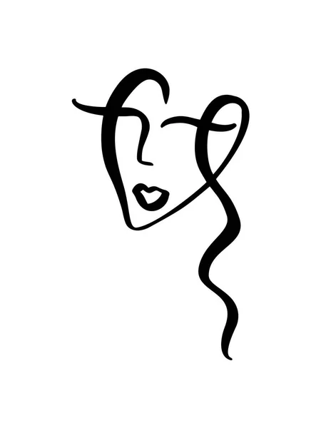 Zeichnung von Frauengesicht, minimalistisches Modekonzept. stilisierte lineare weibliche Hautpflege-Logo, Schönheitssalon-Symbol. Vektor Abbildung eine Zeile — Stockvektor