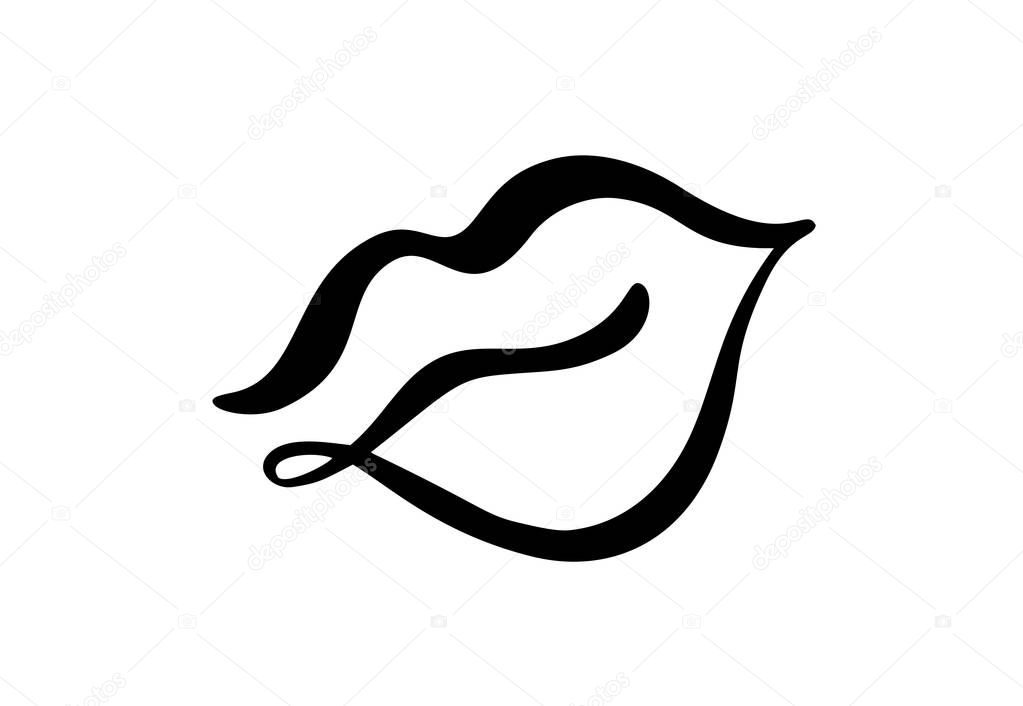Vector abstract hand drawn lips symbol beauty. Picture logo label for print on clothes. Isolated illustration calligraphy element for minimal design.