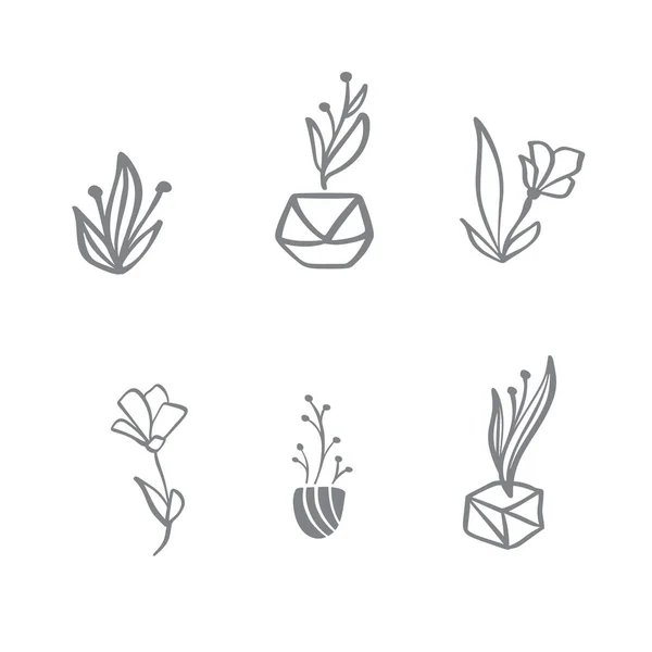 Set de vector floral escandinavo Logo. Icono dibujado a mano flor cosmética orgánica, boda florista, decoración casera — Vector de stock