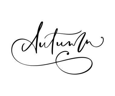 Sonbahar yazı kaligrafi metin beyaz arka plan üzerinde izole. El çizilmiş vektör illüstrasyon. Siyah beyaz poster tasarım elemanları