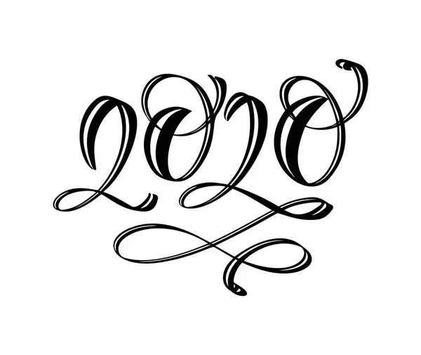 Caligrafía de letras vectoriales dibujadas a mano negro número texto 2020. Feliz Año Nuevo tarjeta de felicitación. Vintage Navidad ilustración diseño — Vector de stock