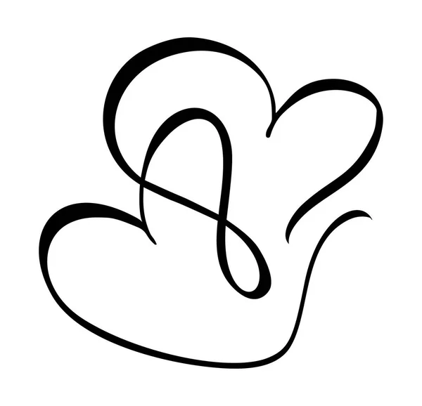 El çizilmiş iki Kalp aşk işareti. Romantik kaligrafi vektör illüstrasyon. T-shirt, tebrik kartı, poster düğün için Concepn simgesi sembolü. Sevgililer Günü tasarım düz elemanı — Stok Vektör