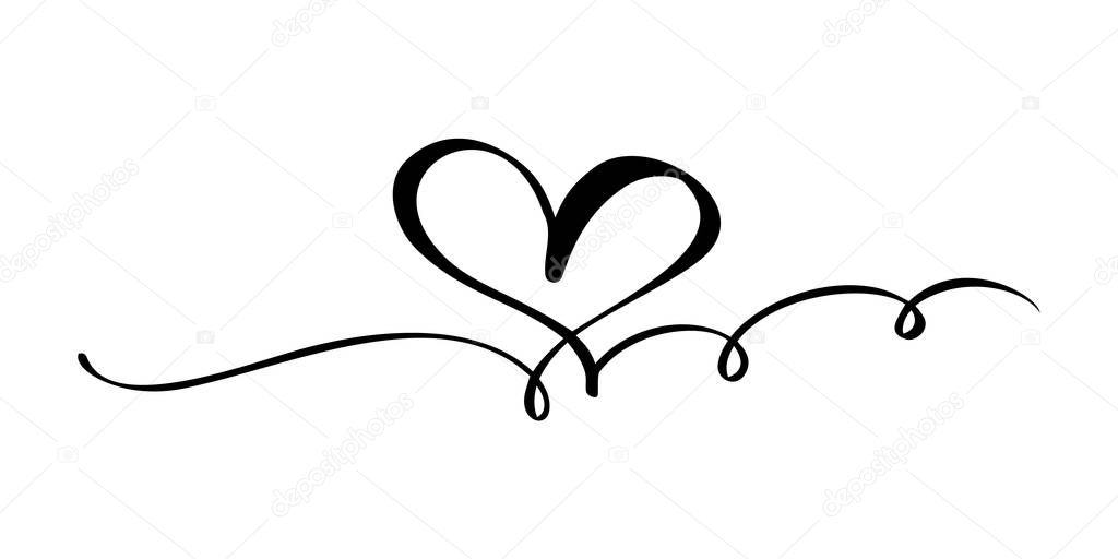 Hand drawn Heart love sign. Romantic calligraphy vector illustration. Concepn icon symbol for t-shirt, greeting card, poster wedding. Design flat element of valentine day