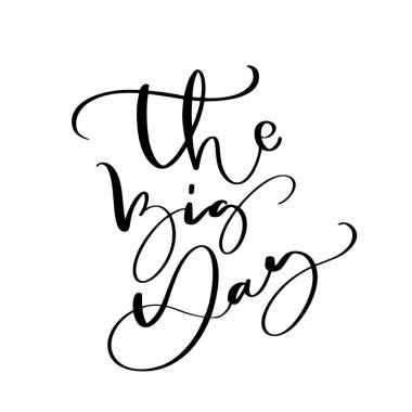 Beyaz arka planda Büyük Gün vektör yazı metni Düğün. Kıvırcık Yazı Tipleri El Yazısı Dekoratif Tasarım Kelimeler. Tebrik kartı veya baskı için harika tasarım, romantik stil