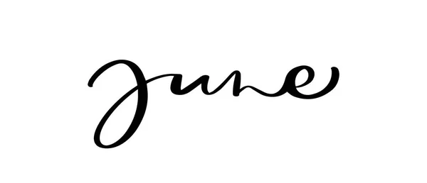 Tipografía dibujada a mano texto de letras Junio. Aislado sobre el fondo blanco. Divertida caligrafía para tarjetas de felicitación e invitación o calendario de diseño de estampado de camiseta — Vector de stock