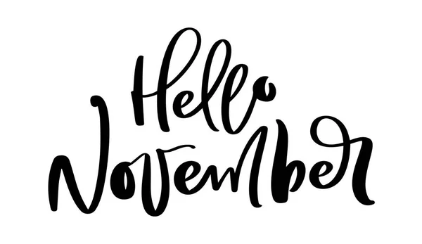 Hello november Vector tinta betűkkel. Fekete kézírás fehér szavon. Modern kalligráfia stílus. Kefe toll — Stock Vector