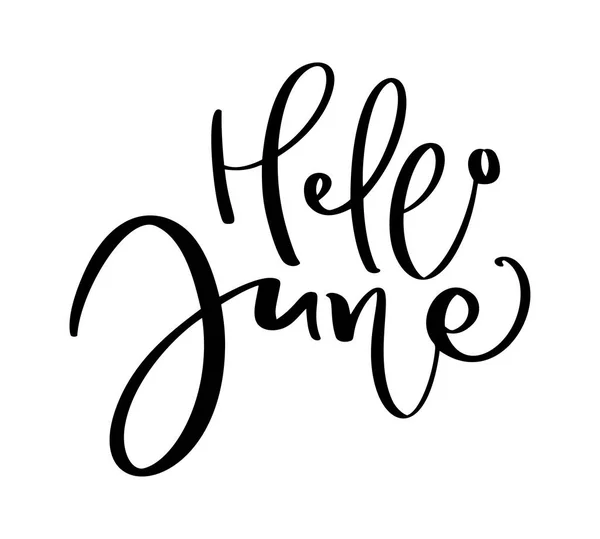El çizilmiş tipografi yazı metni Merhaba Haziran. Beyaz arka planda izole edilmiş. Tebrik ve davet kartı veya t-shirt baskı tasarım takvimi için eğlenceli kaligrafi — Stok Vektör