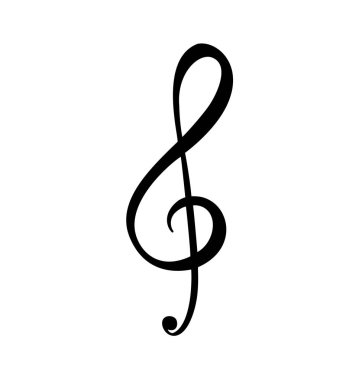 Müzik tuşu el çizilmiş vektör logosu ve simge İllüstrasyon. Müzikal tema düz tasarım şablonu. Beyaz arka planda yalıtılmış