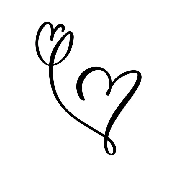 Kézzel rajzolt két szív-és tulipán virág szerelem jele. Romantikus kalligráfia illusztráció vektor Valentin nap. Concepn ikon szimbólum póló, üdvözlőlap, poszter esküvő — Stock Vector