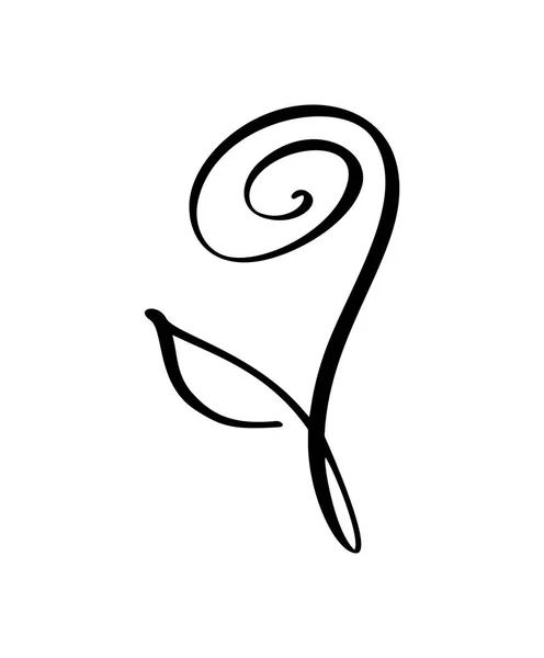 Linha contínua mão desenho caligráfico Logo vetor flor conceito casamento. Elemento de ícone de design floral primavera escandinavo em estilo mínimo. preto e branco —  Vetores de Stock