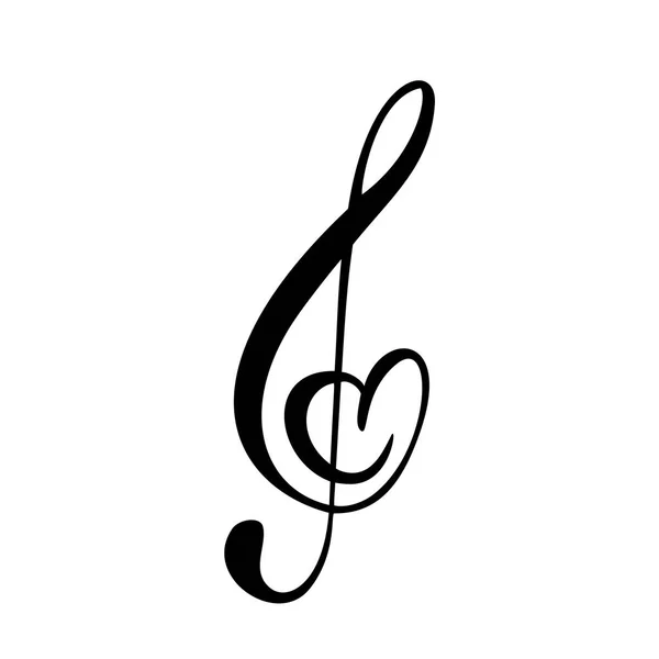 Ręcznie rysowane miłość muzyka wektor logo TREBLE Clef i serce. Izolowane na białym tle — Wektor stockowy
