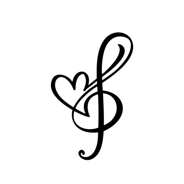 Llave de la música y corazón abstracto dibujado a mano vector logotipo e icono. Tema musical plantilla de diseño plano. Aislado sobre el fondo blanco — Archivo Imágenes Vectoriales