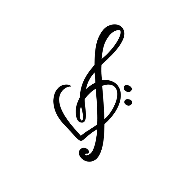 手绘爱音乐矢量标志高音和心脏。在白色背景上隔离 — 图库矢量图片