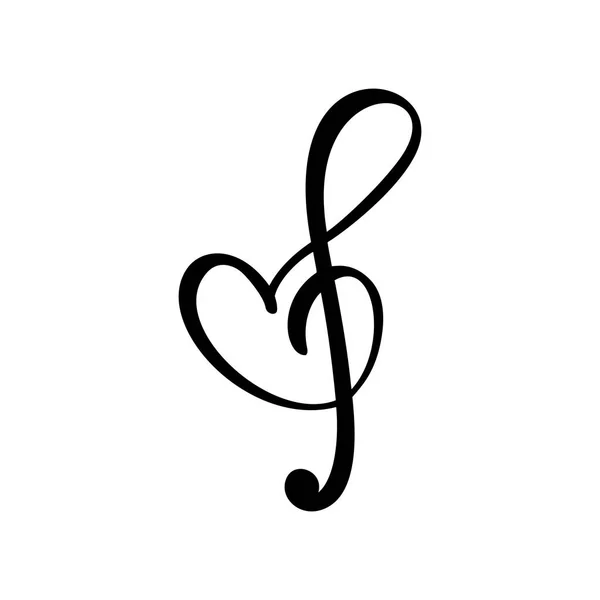 Handritad kärlek musik vektor logo diskant klav och hjärta. Isolerad på den vita bakgrunden — Stock vektor