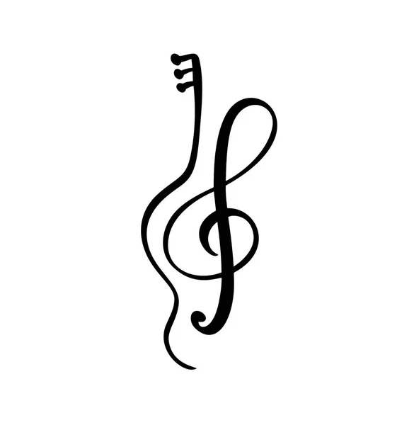 Skrzypce, gitara i TREBLE Clef muzyka klucz streszczenie ręcznie rysowane wektor logo i ikona. Motyw muzyczny płaski szablon projektu. Izolowane na białym tle — Wektor stockowy