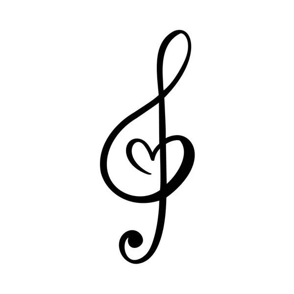 音乐键和心脏抽象手绘矢量标志和图标。音乐主题平面设计模板。在白色背景上隔离 — 图库矢量图片
