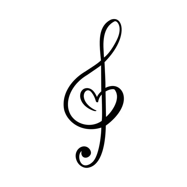 Llave de la música y corazón abstracto dibujado a mano vector logotipo e icono. Tema musical plantilla de diseño plano. Aislado sobre el fondo blanco — Archivo Imágenes Vectoriales