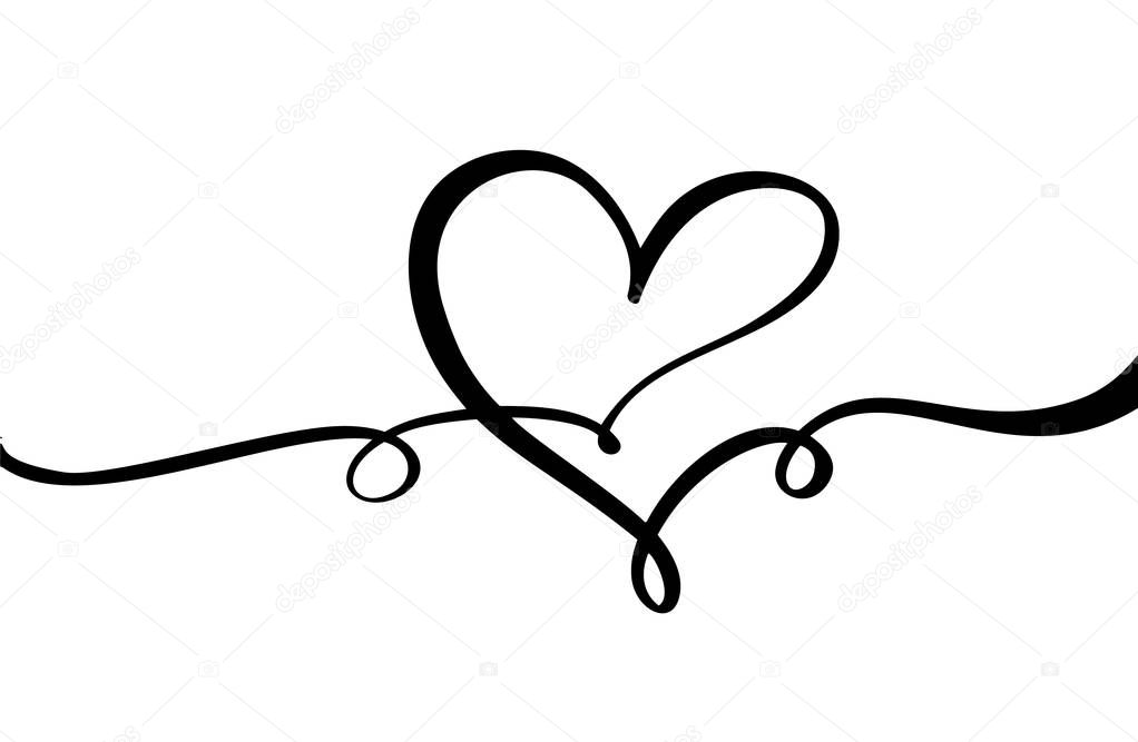 Hand drawn Heart love sign. Romantic calligraphy vector of valentine day. Concepn icon symbol for t-shirt, greeting card, poster wedding. Design flat element illustration