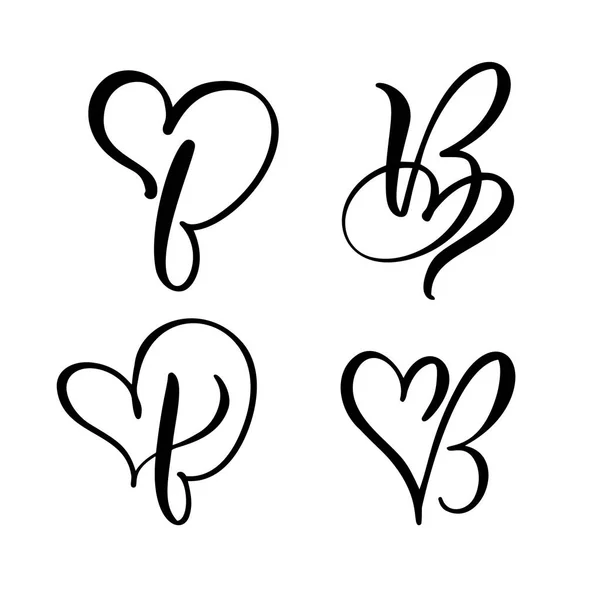 Vektor uppsättning vintage blommig bokstav monogram B. kalligrafi element Valentine blomstra. Handritad hjärta tecken för sida dekoration och design illustration. Älskar Bröllops kort för inbjudan — Stock vektor