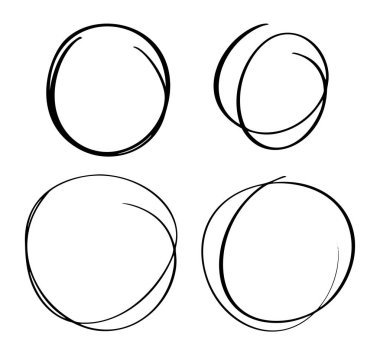 El çizimi çember çizimi seti. İleti notu tasarım ögesi için vektör dairesel karalama yuvarlak daireler. Kalem ya da kalem graffiti kabarcığı ya da top taslağı çizimi