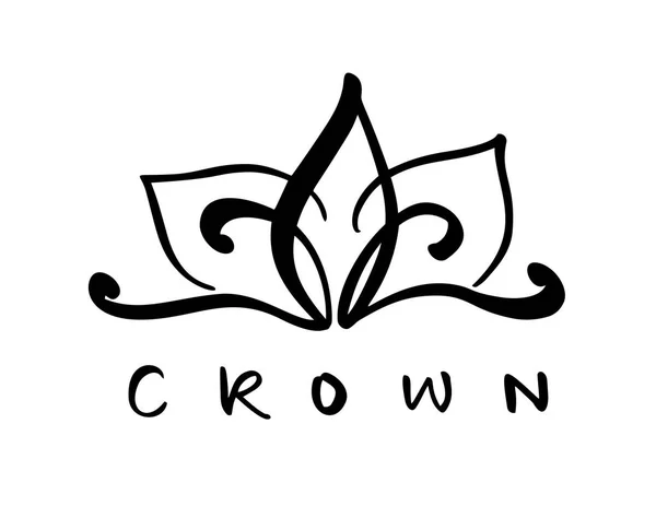Kézzel rajzolt szimbólum stilizált ikonkoronával és a kalligrafikus Szóval Crown. Vektoros illusztráció izolált fehér. Logo tervezés — Stock Vector