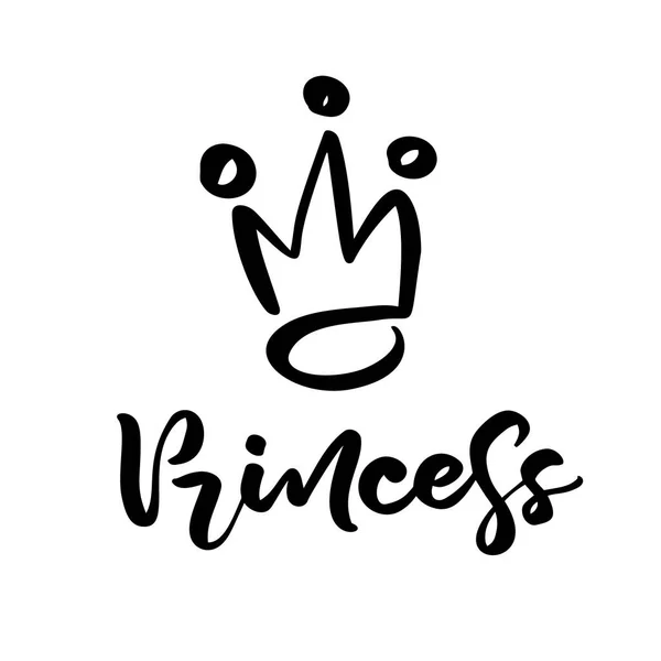 Kézzel rajzolt szimbólum, egy stilizált korona és kalligrafikus szó hercegnő. Vektoros illusztráció izolált fehér. Logo tervezés — Stock Vector