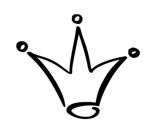 Egy stilizált korona kézzel rajzolt szimbóluma. Rajzolt fekete festékkel és ecsettel. Vektoros illusztráció izolált fehér. Logo tervezés. Grunge ecset stroke — Stock Vector