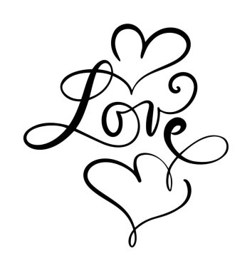 Romantik kalpleri ile kaligrafi vektör metin seviyorum. El yazısı mürekkep Sevgiliye kavramı harfle. Modern fırça kaligrafi, beyaz arka planda Izole