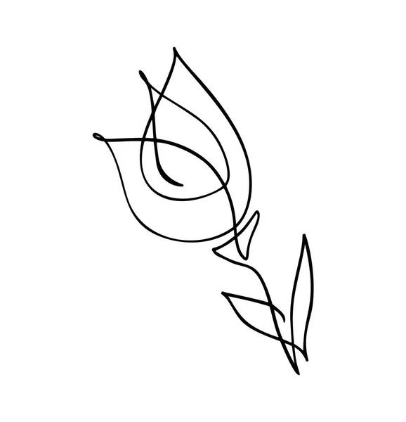 Logo de flor de tulipán. Línea continua dibujo a mano concepto de vector caligráfico. Elemento escandinavo de diseño floral de primavera en estilo minimalista. blanco y negro — Archivo Imágenes Vectoriales