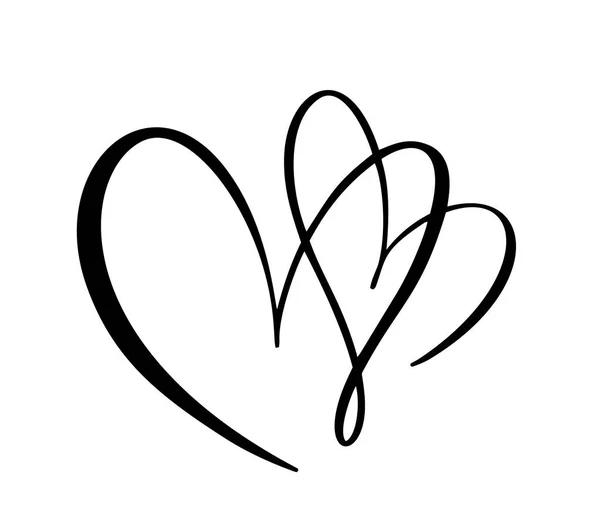 Caligrafía vector dos Signo de amor del corazón. Romántico icono dibujado a mano del día de San Valentín. Símbolo conceptual para camiseta, tarjeta de felicitación, boda con póster. Diseño ilustración elemento plano — Archivo Imágenes Vectoriales