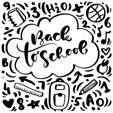 Geri okul El fırçası vektör kaligrafi metin yazı. Doodle kroki el çizilmiş çizim. Öğrenim için eğitim ilham ifadesi