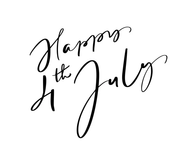 Texto com letras vetoriais desenhadas à mão Feliz 4 de julho. Ilustração caligrafia frase design para cartão de felicitações, cartaz, camiseta — Vetor de Stock