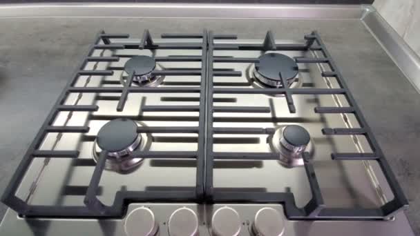 Close Gas Stove Top View Video — Stock Video