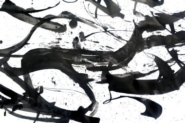 Soyut fırça darbeleri ve boya sıçramaları. Grunge sanat el draen kaligrafi arka plan