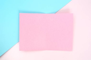 Yat, pink kağıt boş sayfa ve pembe pastel renk Kağıt arka plan üzerinde yeşil bitkiler. Metin için yer