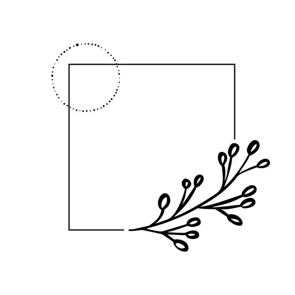 Ręcznie rysowane czarna ramka z liści i gałęzi na białym tle. Idealny do kartek ślubnych i zaproszeń z miejscem na tekst — Wektor stockowy