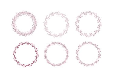 Rustik Çiçek Çerçeve Elemanları Koleksiyonu. Vektör Mor ve Pembe Çelenk Seti, Yumuşak Pastel Renk Buketi, Tebrik Kartı, Kış Çiçek Dekorasyonu