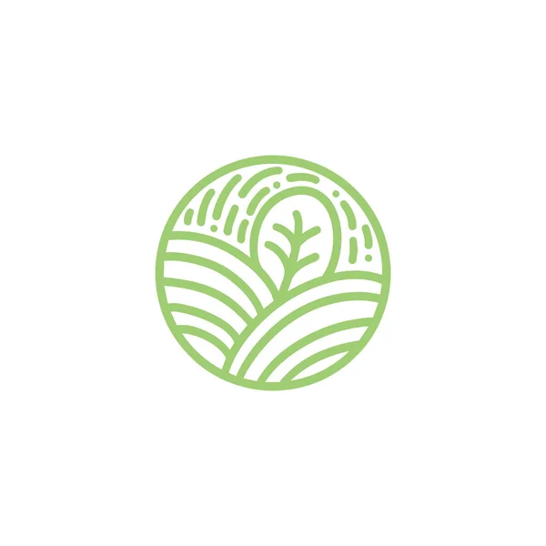 열대 식물 녹색 잎 로고입니다. 원형 선형 스타일의 둥근 바이오 엠블럼. 천연 물, 꽃집, 에코 화장품, 생태 개념, 건강, 스파의 디자인 벡터 추상 배지 — 스톡 벡터