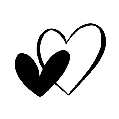 Kalp iki siyah işaret. Beyaz arka plan üzerinde simge. Vektör illüstrasyon romantik sembol bağlantılı, katılmak, aşk, tutku ve düğün. T shirt, kart, poster için şablon. Sevgililer Günü tasarım düz elemanı