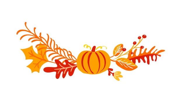 Éléments vectoriels de bouquet d'automne. feuilles d'érable orange, baies et citrouille isolées sur fond blanc. Parfait pour les vacances saisonnières, Thanksgiving Day — Image vectorielle