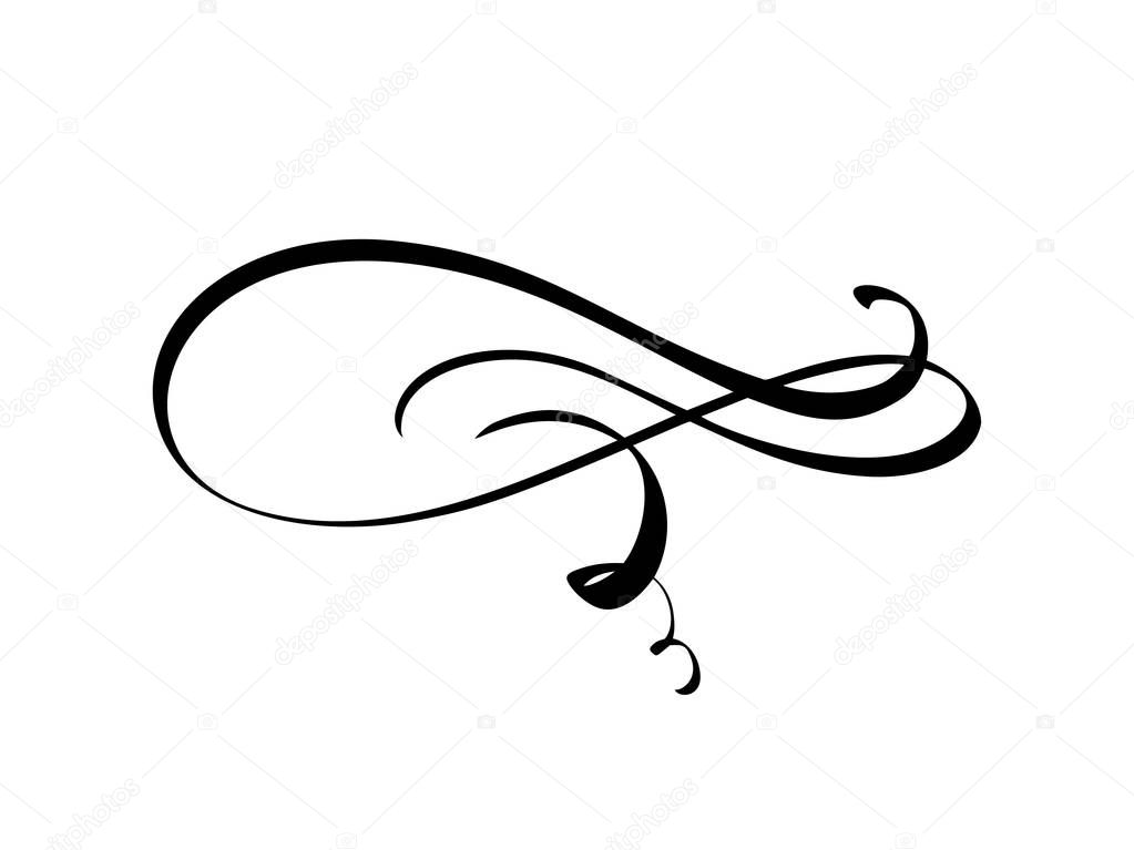 Vintage swirl calligraphic flourish, vector divider ornament design. Illustration for book, greeting card, wedding invitation, Valentines Day.