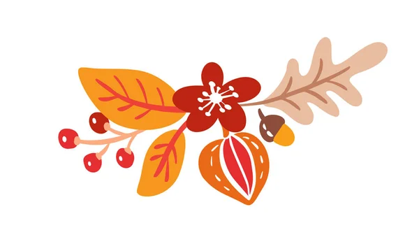 Vector autumn bouquet elements. maple orange leaves, berries flat lay composition isolated on white background. Perfect for seasonal holidays, Thanksgiving Day