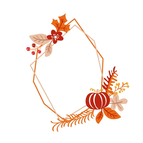 Marco vectorial corona de ramo de otoño. hojas de naranja, bayas y calabaza aisladas sobre fondo blanco. Perfecto para vacaciones de temporada, Día de Acción de Gracias — Vector de stock