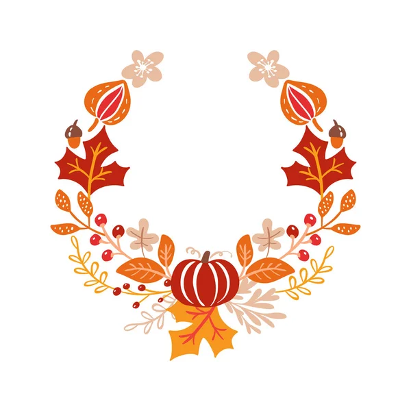 Vector rama jesienny bukiet wieniec. pomarańczowe liście, jagody wyizolowane na białym tle. Idealny na sezonowe święta, Święto Dziękczynienia — Wektor stockowy