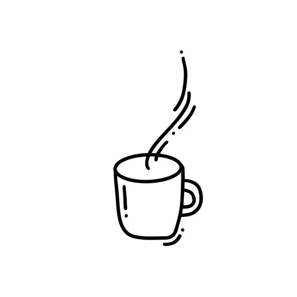 Handgezeichnete Doodle Kaffeetasse vorhanden. skizzierte Heißteetrinken. Teetassen-Symbol. Monolin Vektor Illustration isoliert auf weißem Hintergrund — Stockvektor