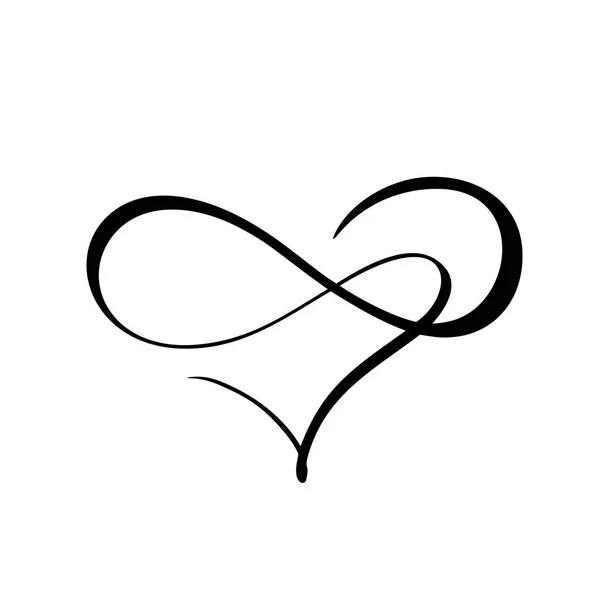 Vektör siyah kalp sonsuzluk işareti ile. Beyaz arka planda simge. İllüstrasyon romantik sembolü bağlı, katılmak, aşk, tutku ve düğün. Tişört, kart, poster için şablon. Tasarım düz eleman — Stok Vektör