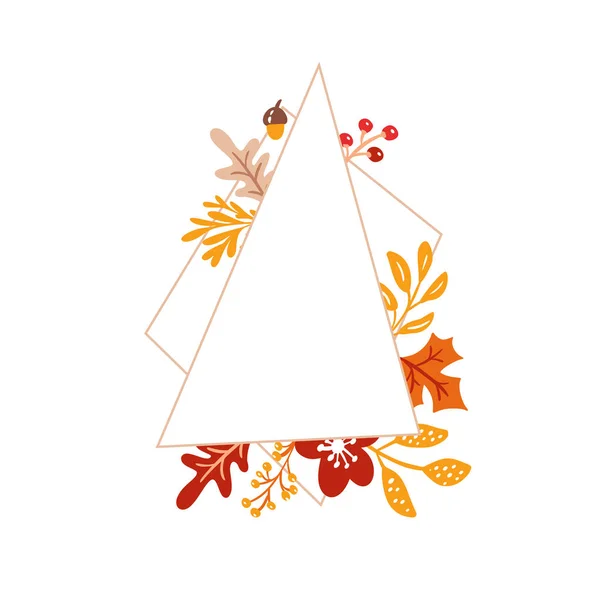 Hand drawn minimalistic autumn frame with leaves and geometric elements on white background. vector illustration Doodle style. Fall Thanksgiving design icon print, logo poster, symbol decor — Stock Vector